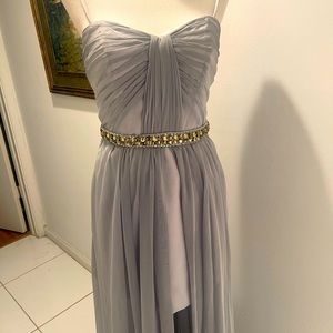 Alfred Angelo Chiffon silver Mist Gown Rhinestone Waist Peek-A-Boo Skirt Size 8